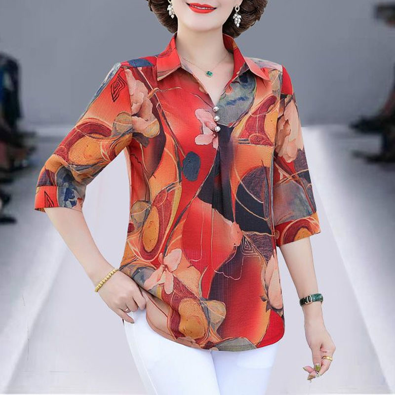 Summer Clothing For 70 Year Old Woman - Camisa Vintage con estampado Floral para