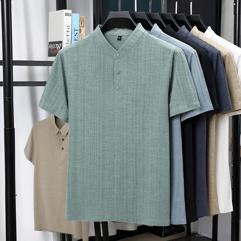 Summer Clothing Linen - Camisas de Lino Texturizado de Manga