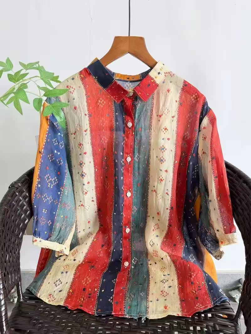 Summer Clothing For Japan - Camisas y Blusas Bohemias 100% Ramio