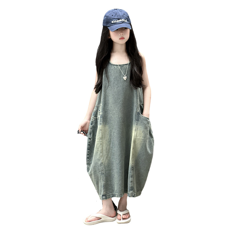 Summer Clothing Linen - Vintage azul niños niñas alta calidad