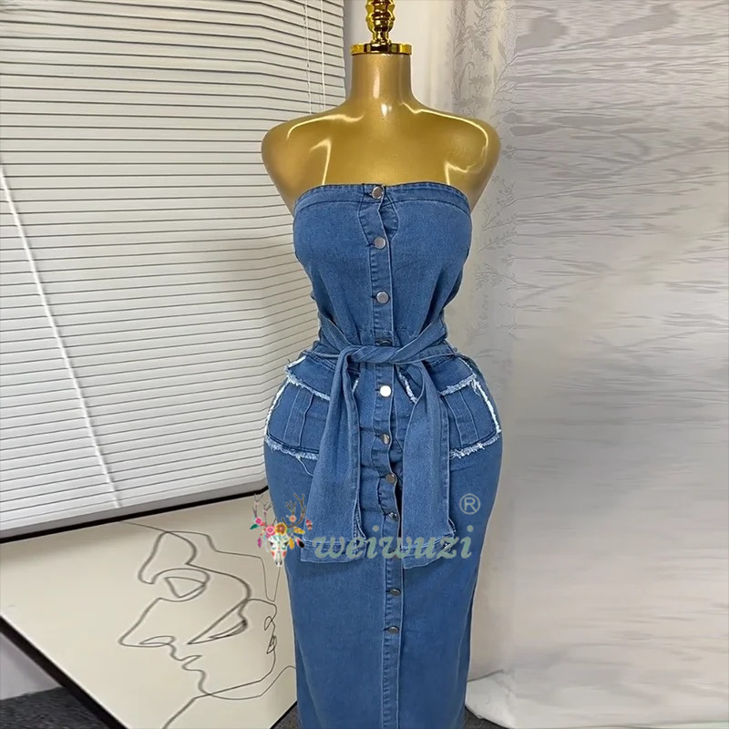 Summer Clothing Juniors - Vestido vaquero retro sin tirantes para
