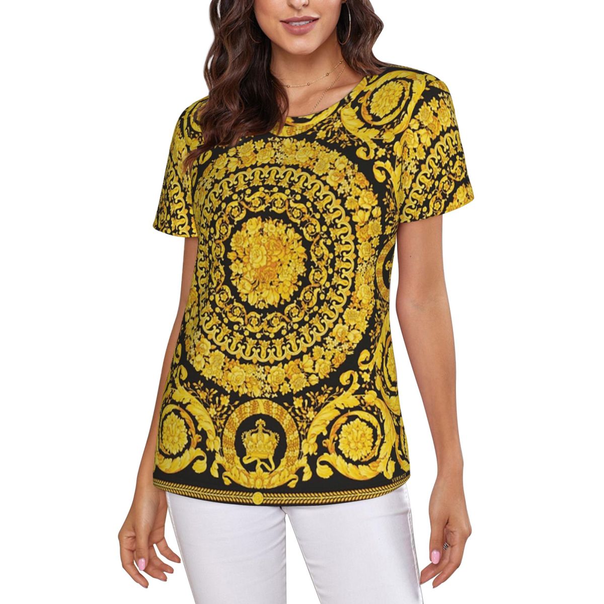 Camiseta decorativa dorada con - Summer Clothing For 70 Year Old Woman reseña y precio
