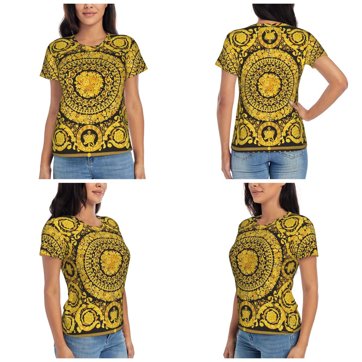 Camiseta decorativa dorada con - Summer Clothing For 70 Year Old Woman reseña y precio