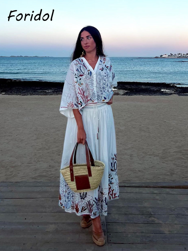 Foridol-Conjunto de Falda larg - Summer Clothing Linen reseña y precio