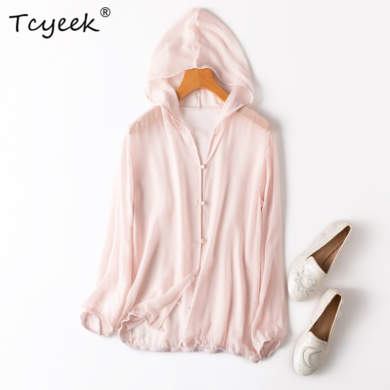 Tcyeek-Tops de seda de morera  - Summer Clothing Women reseña y precio