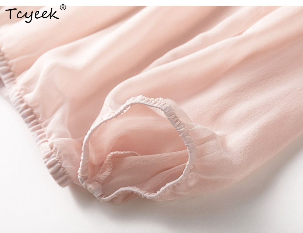 Tcyeek-Tops de seda de morera  - Summer Clothing Women reseña y precio