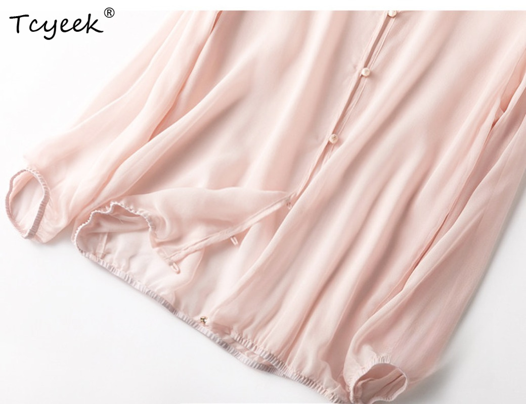 Tcyeek-Tops de seda de morera  - Summer Clothing Women reseña y precio