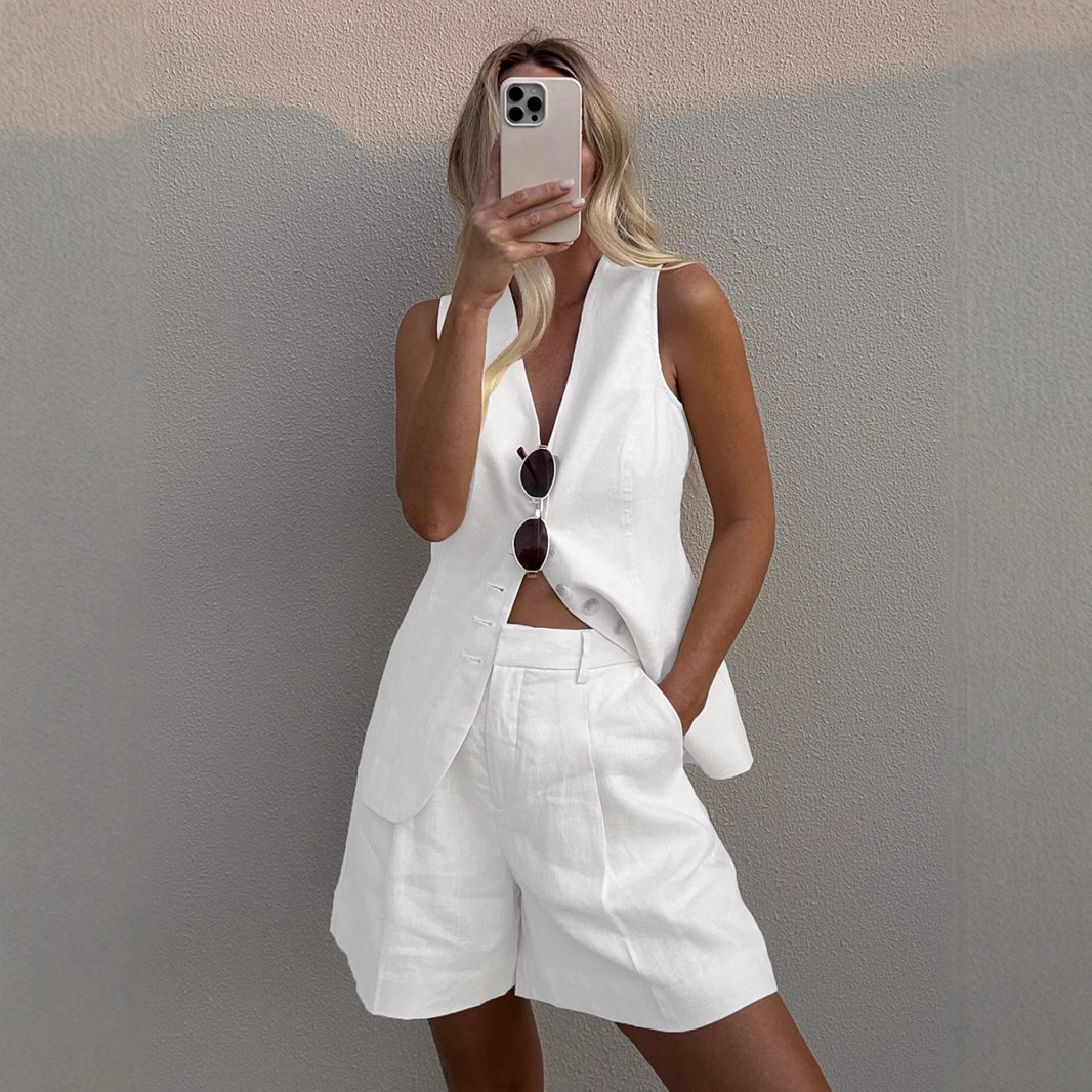 Wolfeel-Conjunto de chaleco y  - Summer Clothing Linen reseña y precio